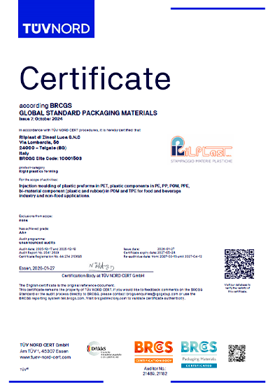 BRC Certificate Rigid Plastics Forming