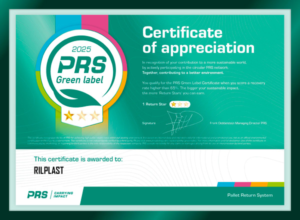 Certificate of Appreciation PRS Green Label 2025