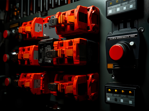 Impianto elettrico con parti in plastica arancione